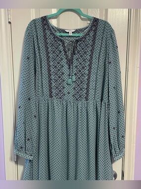 Time & Tru Blue Embroidered Dress w/ Slip Women’s XL 16 - 18